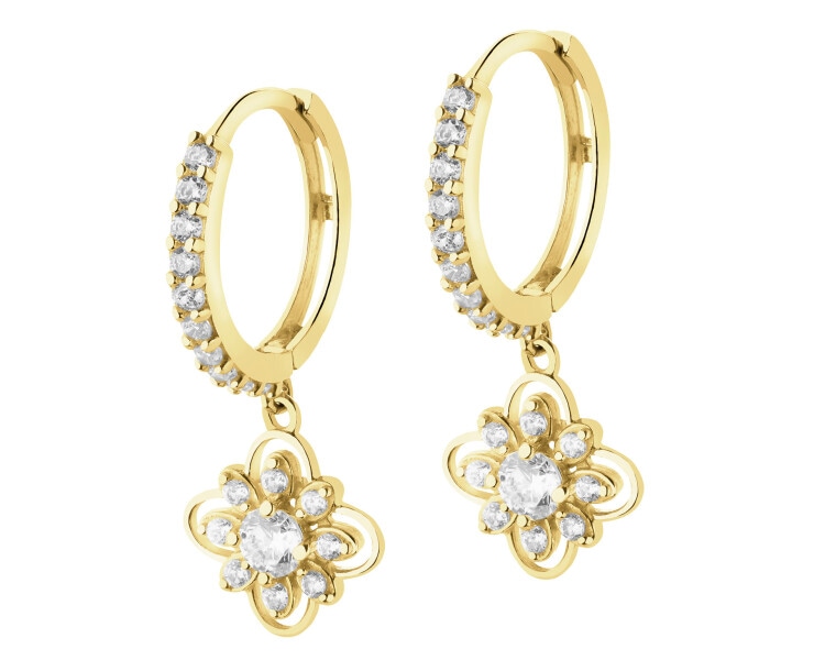 Złote kolczyki z cyrkoniami - kwiaty