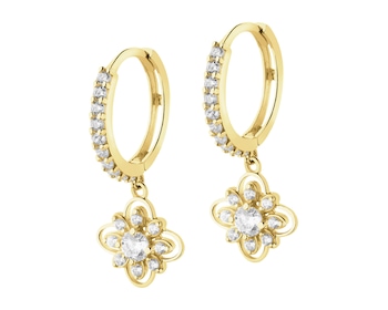 Złote kolczyki z cyrkoniami - kwiaty