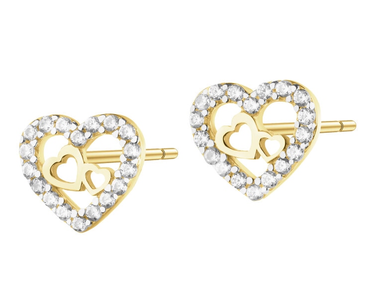 Złote kolczyki z cyrkoniami - serca
