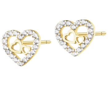 Złote kolczyki z cyrkoniami - serca
