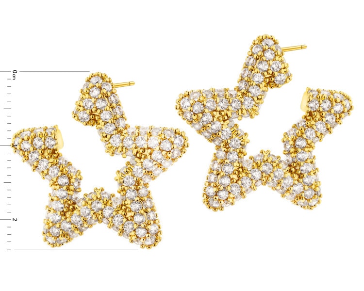 Gold-Plated Brass, Gold-Plated Silver Earrings with Cubic Zirconia