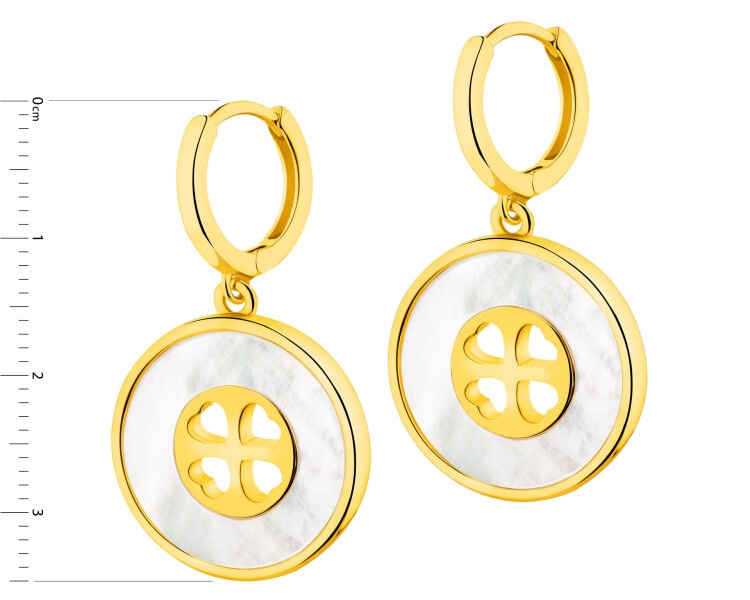 Gold-Plated Brass, Gold-Plated Silver Dangling Earring with Mother Of Pearl
