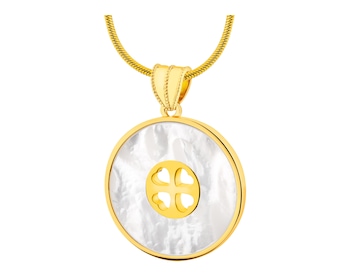 Naszyjnik z mosiądzu pozłacany z masą perłową - koło, serce