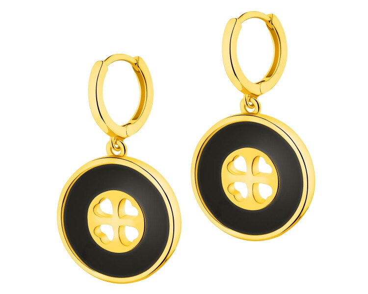 Kolczyki z mosiądzu pozłacane z agatami - koło, serce