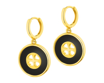 Kolczyki z mosiądzu pozłacane z agatami - koło, serce