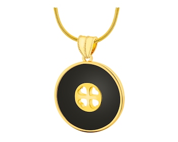 Naszyjnik z mosiądzu pozłacany z agatami - koło, serce