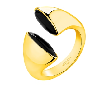 Pierścionek z mosiądzu pozłacany z agatami