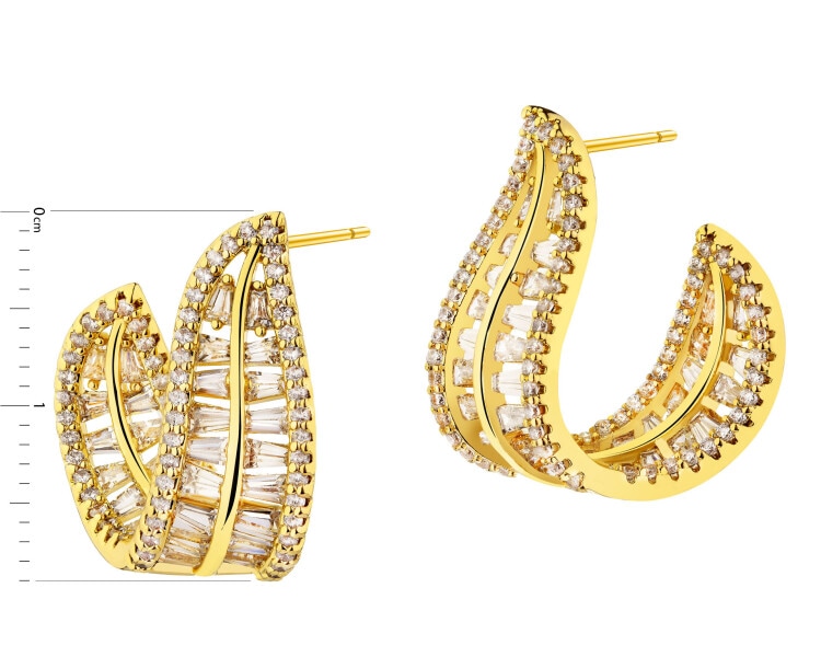 Gold-Plated Brass, Gold-Plated Silver Earrings with Cubic Zirconia