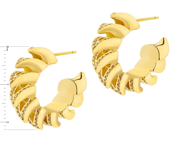 Gold-Plated Brass, Gold-Plated Silver Earrings with Cubic Zirconia