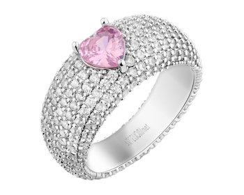 Pierścionek z mosiądzu rodowany z cyrkoniami - serce