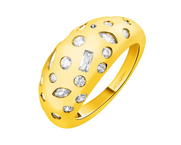 Pierścionek z mosiądzu pozłacany z cyrkoniami