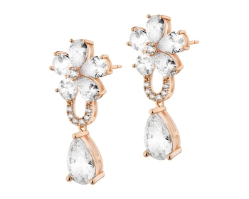 Kolczyki z mosiądzu pozłacane z cyrkoniami - kwiaty