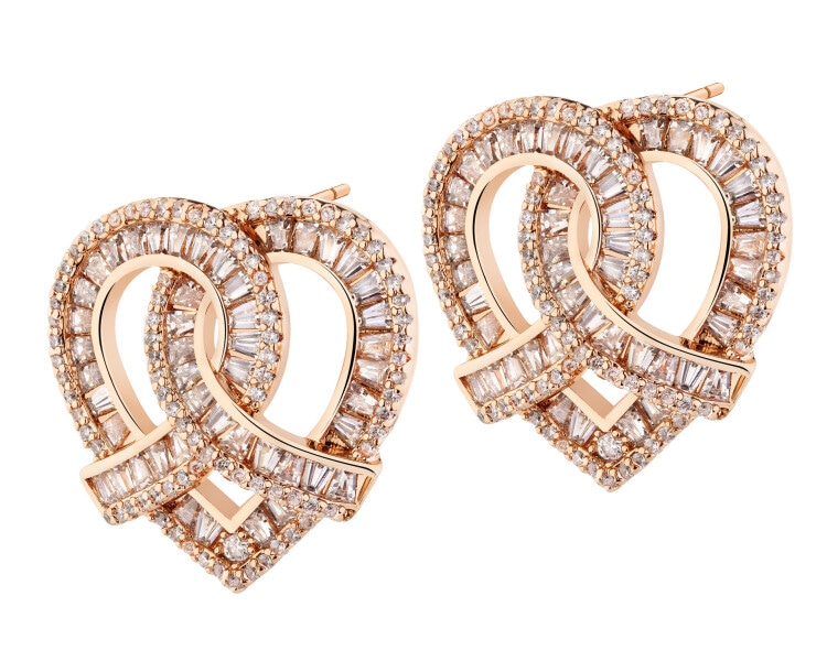 Kolczyki z mosiądzu pozłacane z cyrkoniami - serce