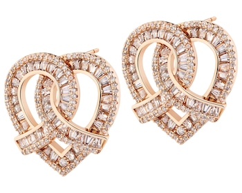 Kolczyki z mosiądzu pozłacane z cyrkoniami - serce