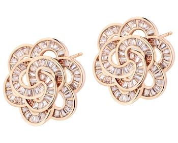 Kolczyki z mosiądzu pozłacane z cyrkoniami - kwiaty