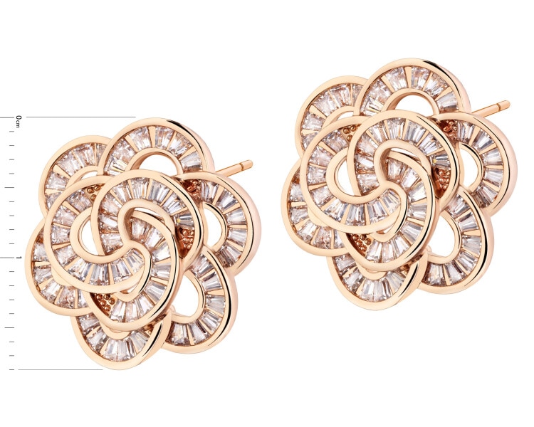 Gold-Plated Brass, Gold-Plated Silver Earrings with Cubic Zirconia
