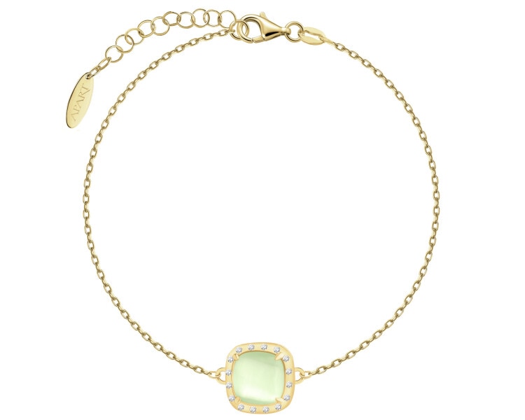 Bransoletka srebrna z cyrkoniami i kamieniem jubilerskim z efektem kociego oka - kwadrat