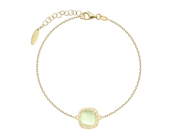 Bransoletka srebrna z cyrkoniami i kamieniem jubilerskim z efektem kociego oka - kwadrat