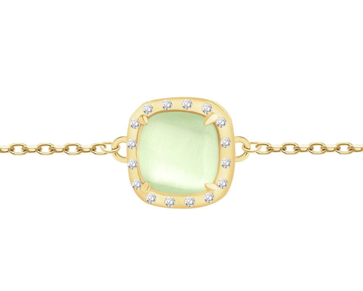 Bransoletka srebrna z cyrkoniami i kamieniem jubilerskim z efektem kociego oka - kwadrat