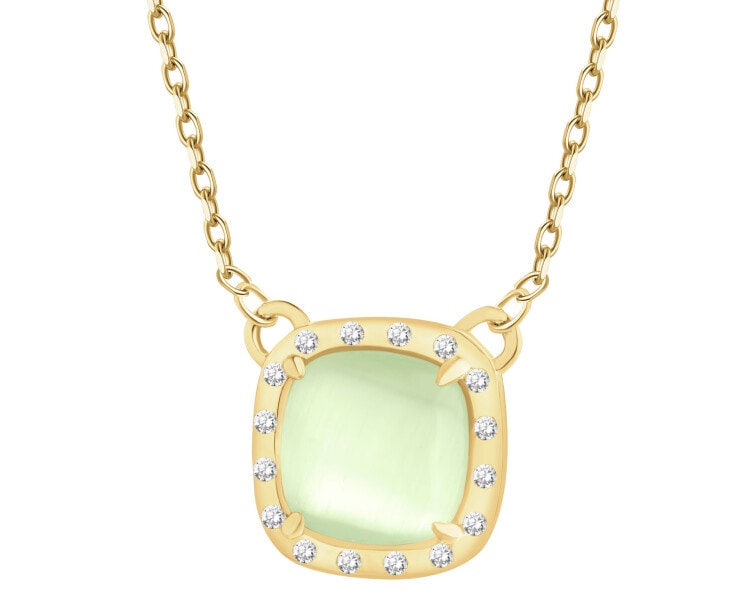 Naszyjnik srebrny z cyrkoniami i kamieniem jubilerskim z efektem kociego oka - kwadrat