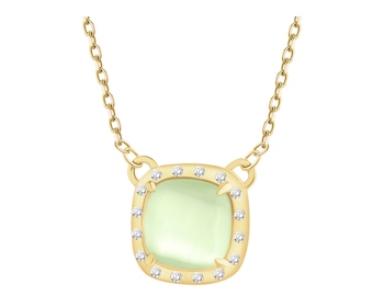 Naszyjnik srebrny z cyrkoniami i kamieniem jubilerskim z efektem kociego oka - kwadrat