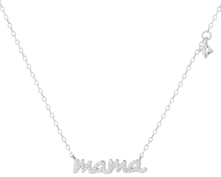 Naszyjnik srebrny z cyrkoniami - mama