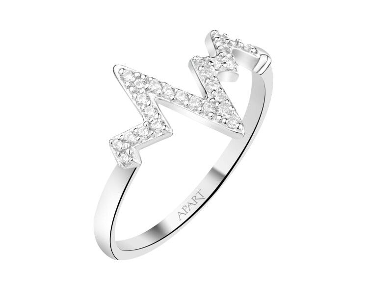 Pierścionek srebrny z cyrkoniami - EKG serca