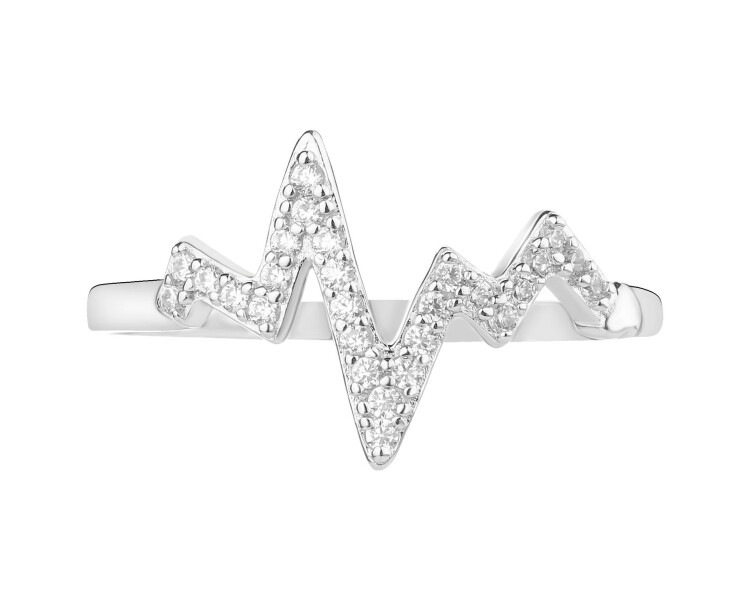 Pierścionek srebrny z cyrkoniami - EKG serca