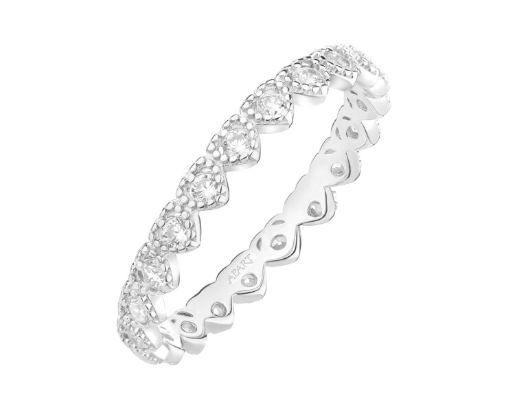 Pierścionek srebrny z cyrkoniami - serca