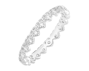 Pierścionek srebrny z cyrkoniami - serca