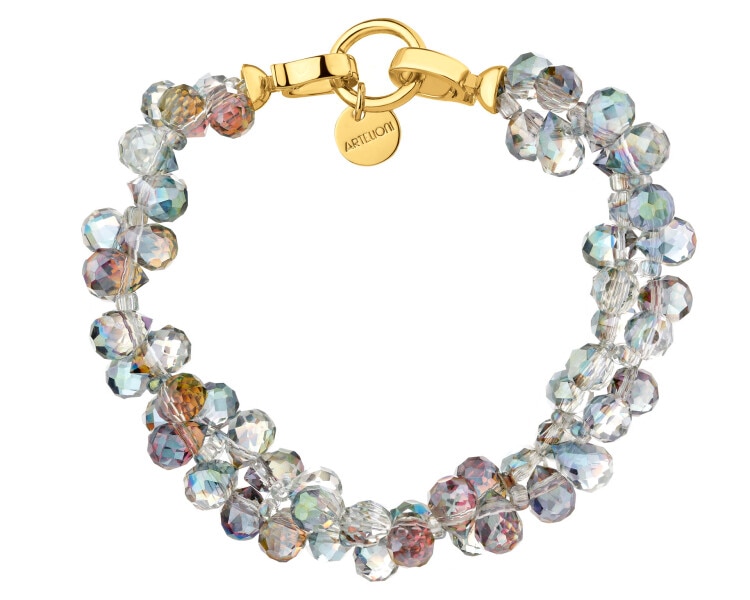 Bransoletka z mosiądzu pozłacana ze szklanymi detalami