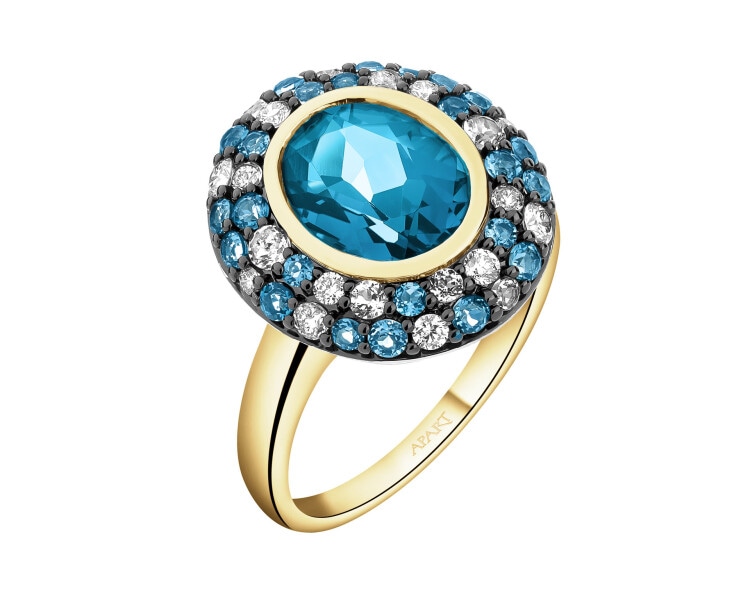 Pierścionek z żółtego złota z brylantami i topazami - próba 585