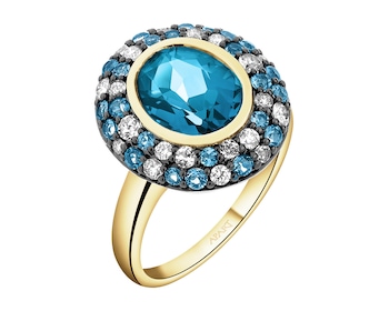 Pierścionek z żółtego złota z brylantami i topazami - próba 585