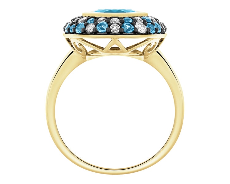 Pierścionek z żółtego złota z brylantami i topazami - próba 585