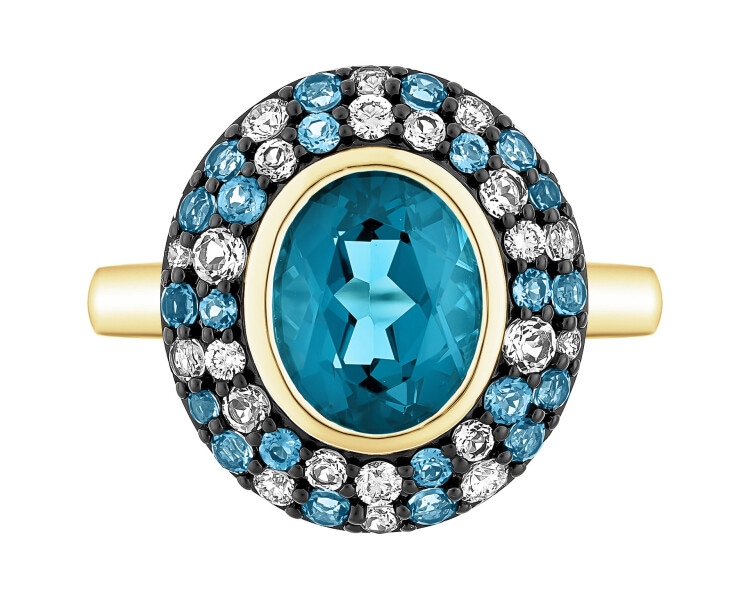 Pierścionek z żółtego złota z brylantami i topazami - próba 585