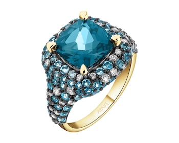 Pierścionek z żółtego złota z brylantami i topazami - próba 585