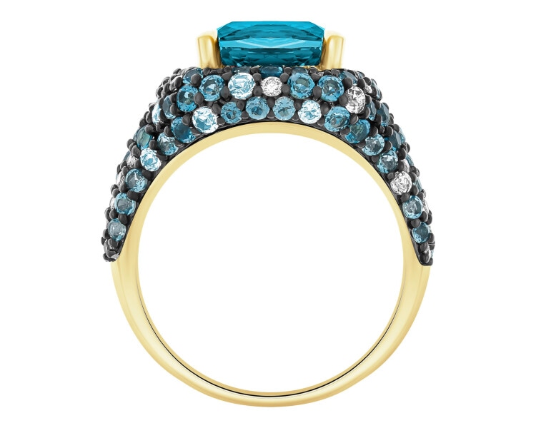 Pierścionek z żółtego złota z brylantami i topazami - próba 585