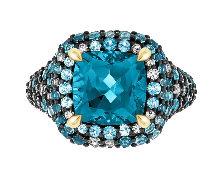 Pierścionek z żółtego złota z brylantami i topazami - próba 585