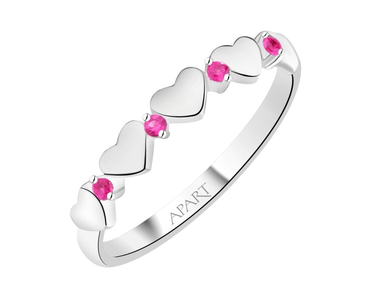 Pierścionek srebrny z cyrkoniami - serca