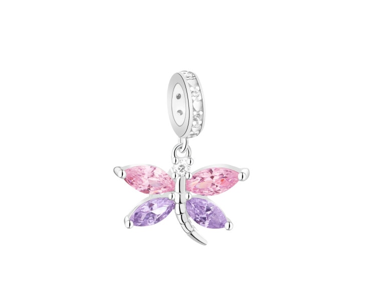 Zawieszka srebrna beads z cyrkoniami - ważka