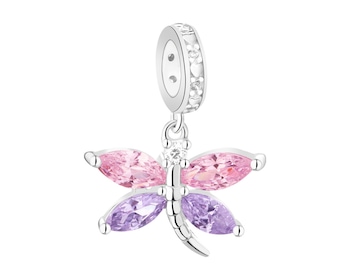 Zawieszka srebrna beads z cyrkoniami - ważka