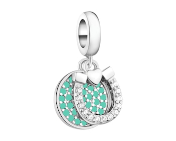 Zawieszka srebrna beads z cyrkoniami - podkowa, serce