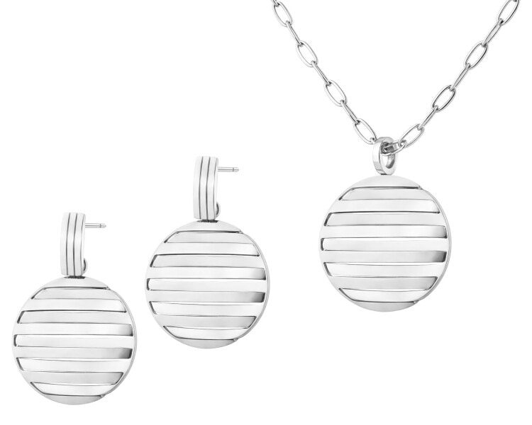 Kolczyki i naszyjnik ze stali szlachetnej - koło