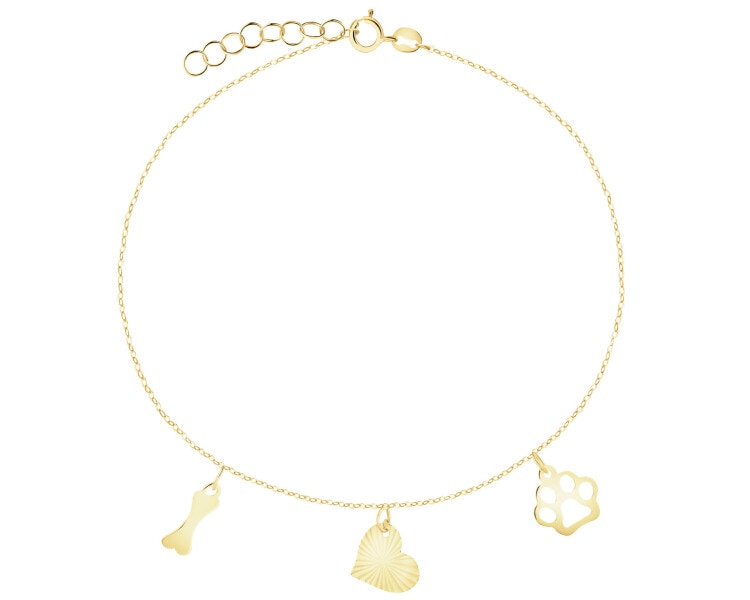 Złota bransoletka - łapka, serce, kość