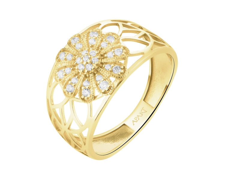 Złoty pierścionek z cyrkoniami - kwiat