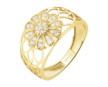 Złoty pierścionek z cyrkoniami - kwiat
