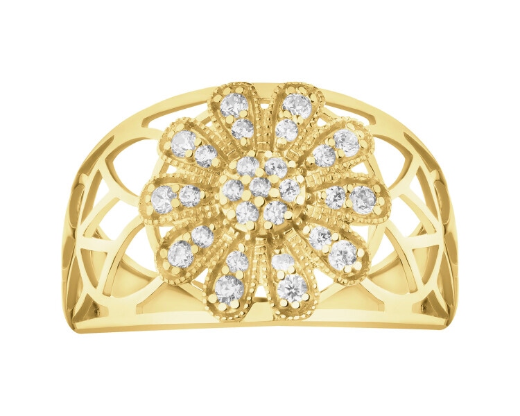 Złoty pierścionek z cyrkoniami - kwiat