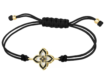 Bransoletka z emalią,  masą perłową, cyrkoniami i elementami z żółtego złota - kwiat