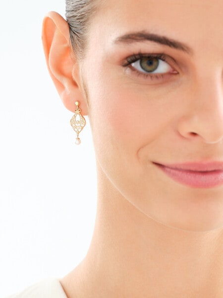 9 K Yellow Gold Dangling Earring with Pearl Of Majorca