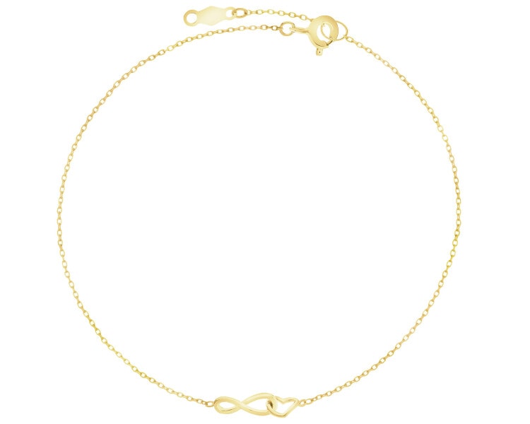 Złota bransoletka - nieskończoność, serce